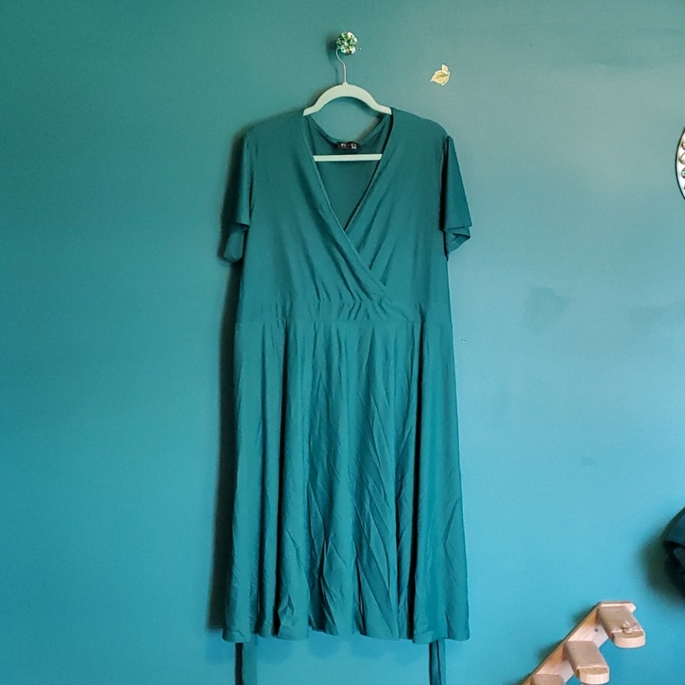 Teal faux wrap dress